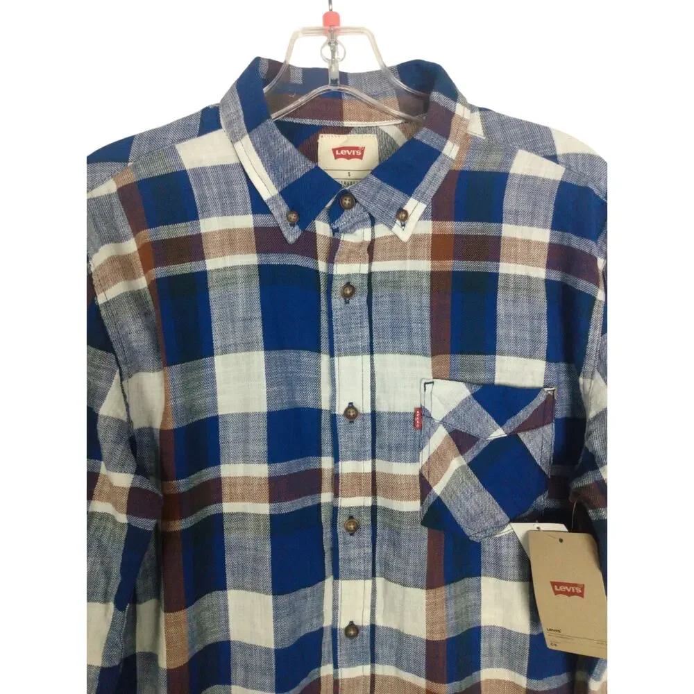 Levi's Men's Shirt Size S Long Sleeve Plaid Button Up‎ Blue Shirt Cotton NWT